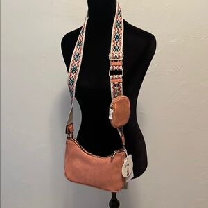 Free With Purchase! 2-in-1 Rose-Tan Crossbody Bag with Patterned Strap